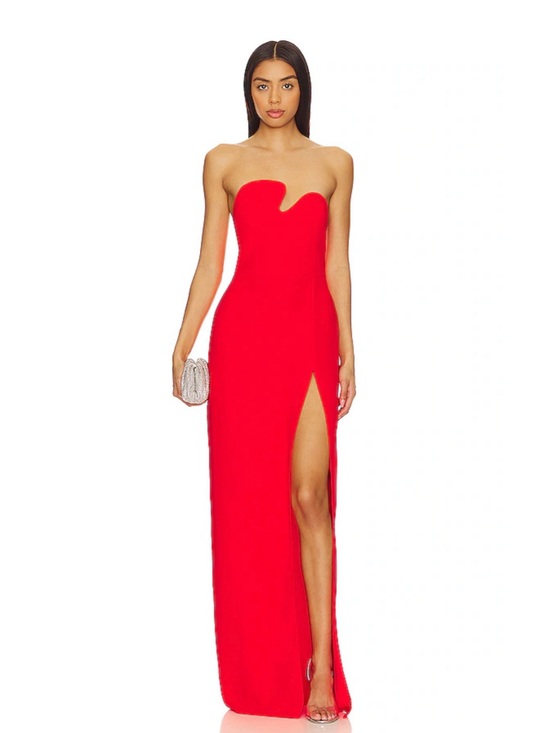 Amanda Uprichard Dresses & Skirts - Amanda Uprichard Strapless Red Gown with Thigh Slit